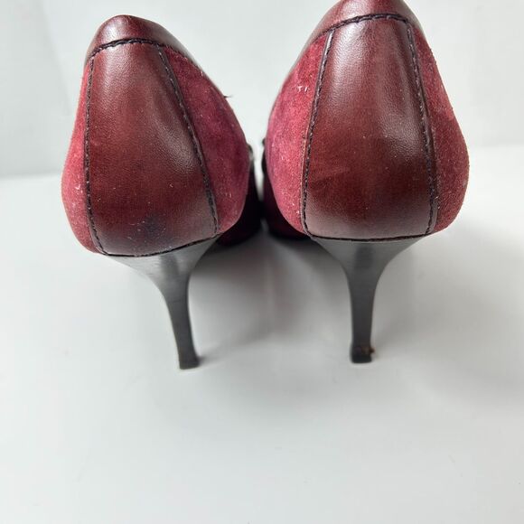 Tory Burch Women's Eliza Burgundy Suede Pointed Toe Loafer Style Pumps Size 9M - Picture 6 of 13
